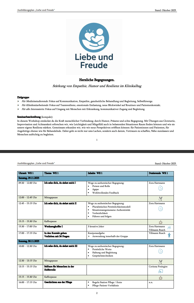 Modulübersicht Ausbildung Liebe und Freude